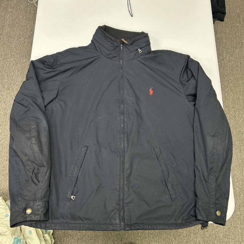 Polo Ralph Lauren Windbreaker Jacket Mens XL Navy Blue Fleece Lined Full Zip